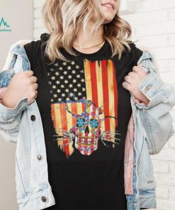 Skull hippie America flag veteran shirt