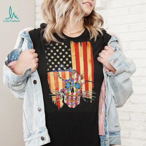 Skull hippie America flag veteran shirt