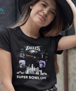 Super Bowl LVII Jalen Hurts and Travis Kelce Philadelphia Eagles skyline signatures shirt