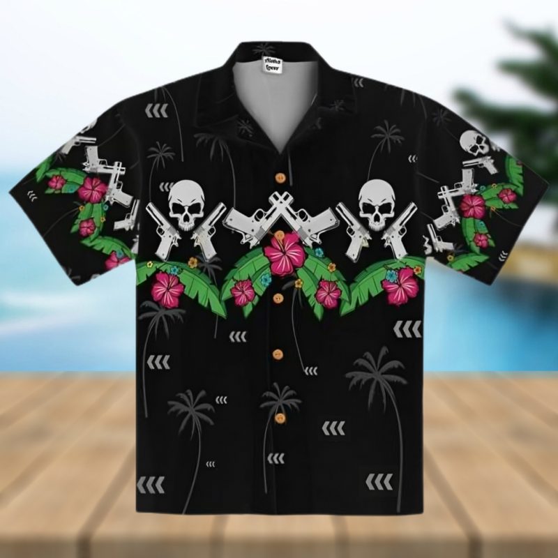 Aloha Skull And Pistol Gun Floral Hawaiian Shirt