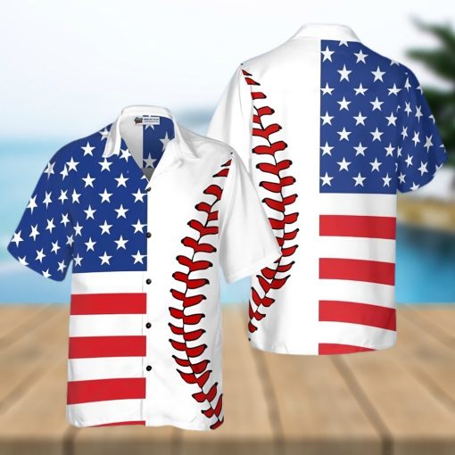 Baseball American Flag Hawaiian Shirt