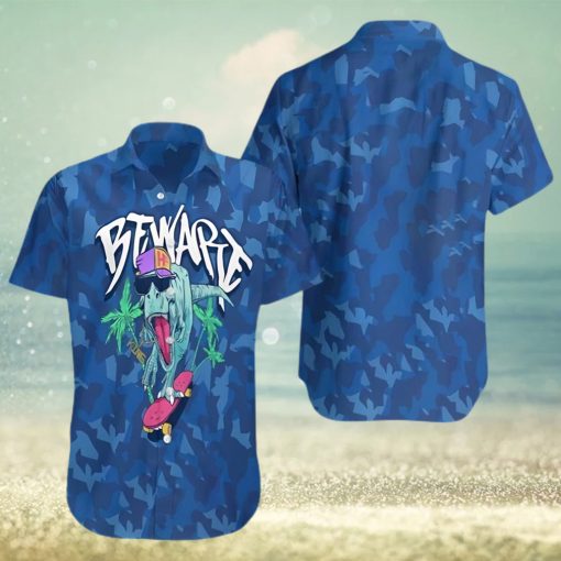 Beware T Rex Skating Dinosaur Hawaiian Shirt