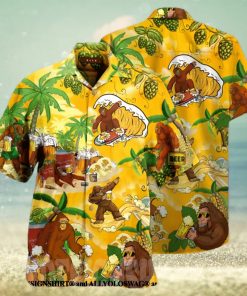 Bigfoot Summer Beer Beach All Over Print Hawaiian Shirt   Yellow