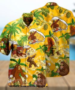 Bigfoot Summer Beer Beach All Over Print Hawaiian Shirt   Yellow