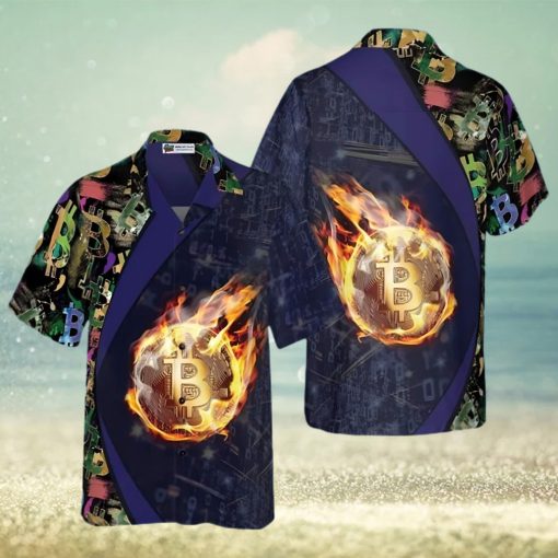 Bitcoin Block Chain Flame Hawaiian Shirt