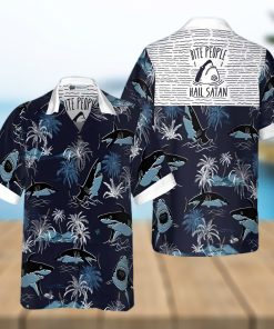 Bite People Hail Satan Shark Hawaiian Shirt