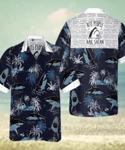 Bite People Hail Satan Shark Hawaiian Shirt