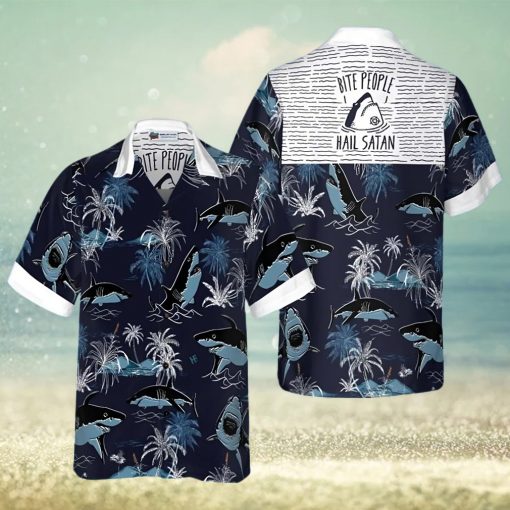 Bite People Hail Satan Shark Hawaiian Shirt