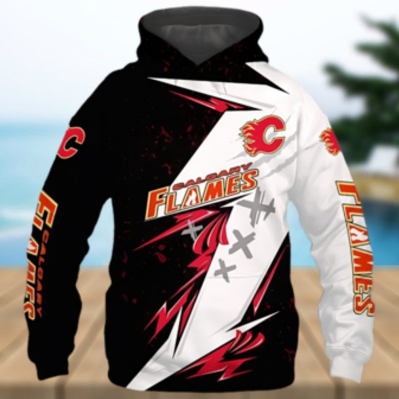 Calgary Flames Hoodie 3D thunder design cheap Pullover NHL
