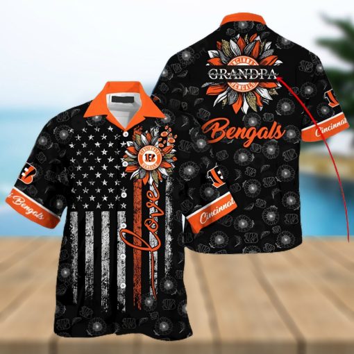 Cincinnati Bengals NFL Custom Name Sunflowers Love And American Flag Hawaiian Shirt