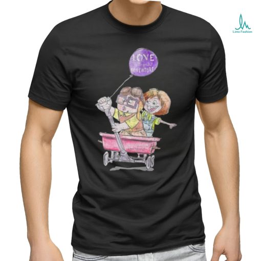 Disney Pixar Up Carl & Ellie Wagon Ride Sketch Graphic Tee T Shirt