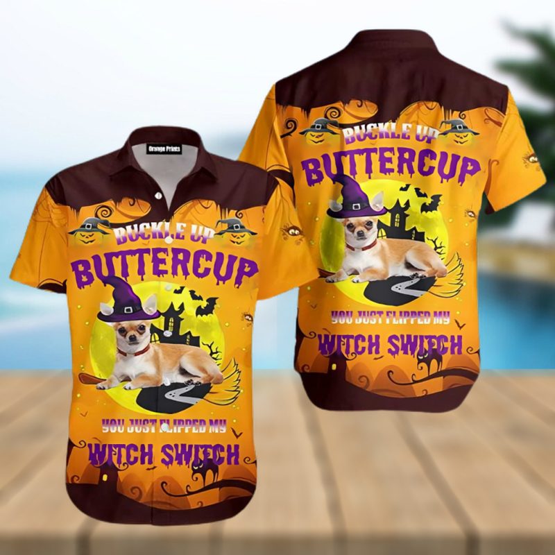 Dog Witch Halloween Buckle Up Butter Cup Hawaiian Shirt
