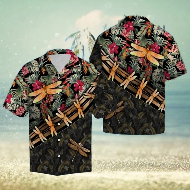 Dragonfly Floral Hawaiian Summer Beach Shirt
