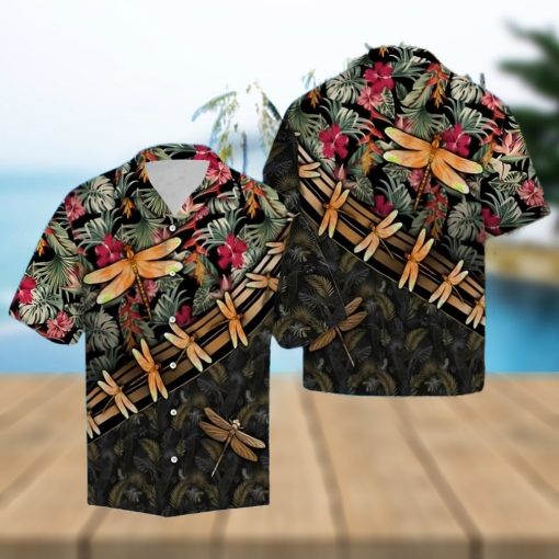 Dragonfly Floral Hawaiian Summer Beach Shirt