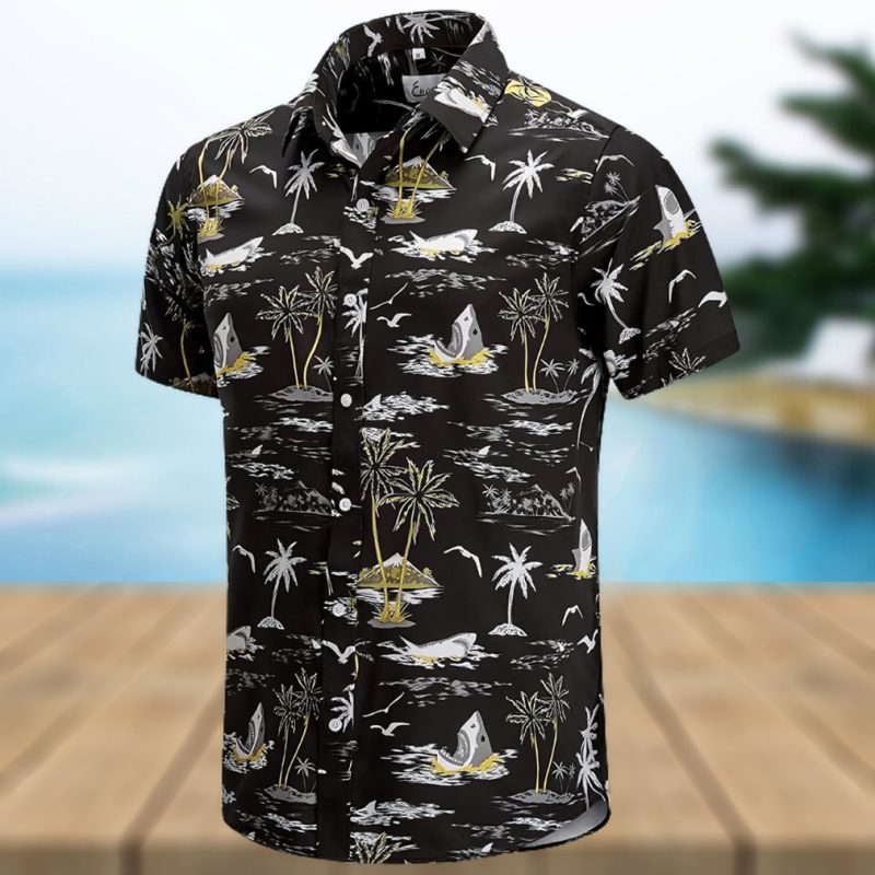 EUOW Men s Hawaiian Shirt Short Sleeves Printed Button Down Summer Beach Dress Shirts