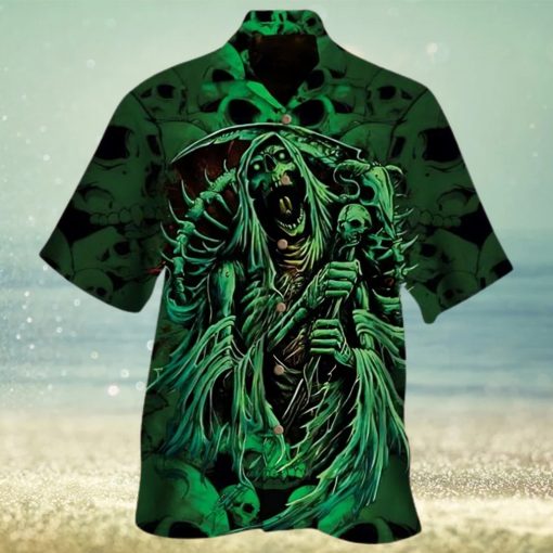Green Skeleton Skull Halloween Hawaiian Shirt