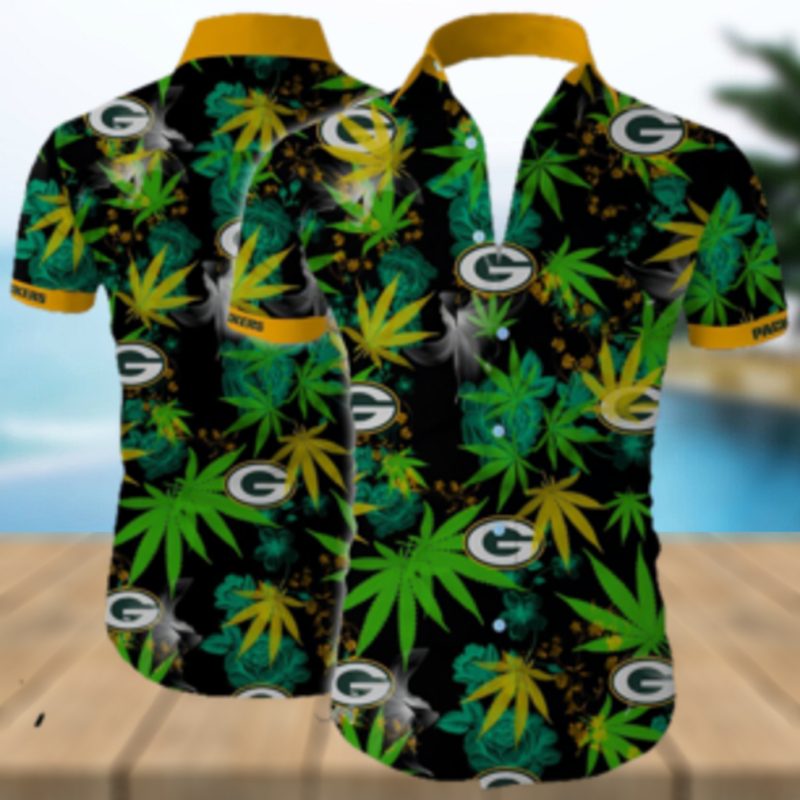 Green bay packers cannabis all over printed hawaiian shirt