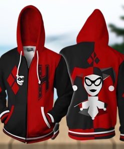 Harley Quinn – Black And Red Cosplay Zip Up Jacket Hoodie