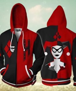 Harley Quinn – Black And Red Cosplay Zip Up Jacket Hoodie