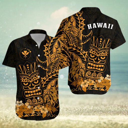 Hawaii Polynesian Hawaiian Shirt Gold Tiki Masks Hawaiian