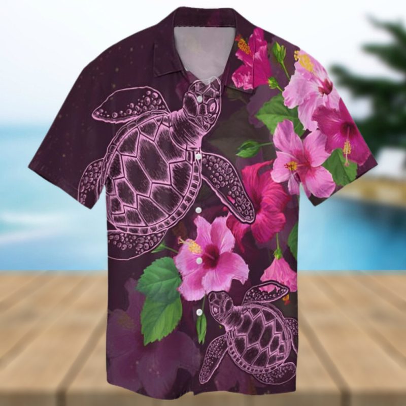 Hawaii Turtle Hibiscus Pink Simple Hawaiian Shirt