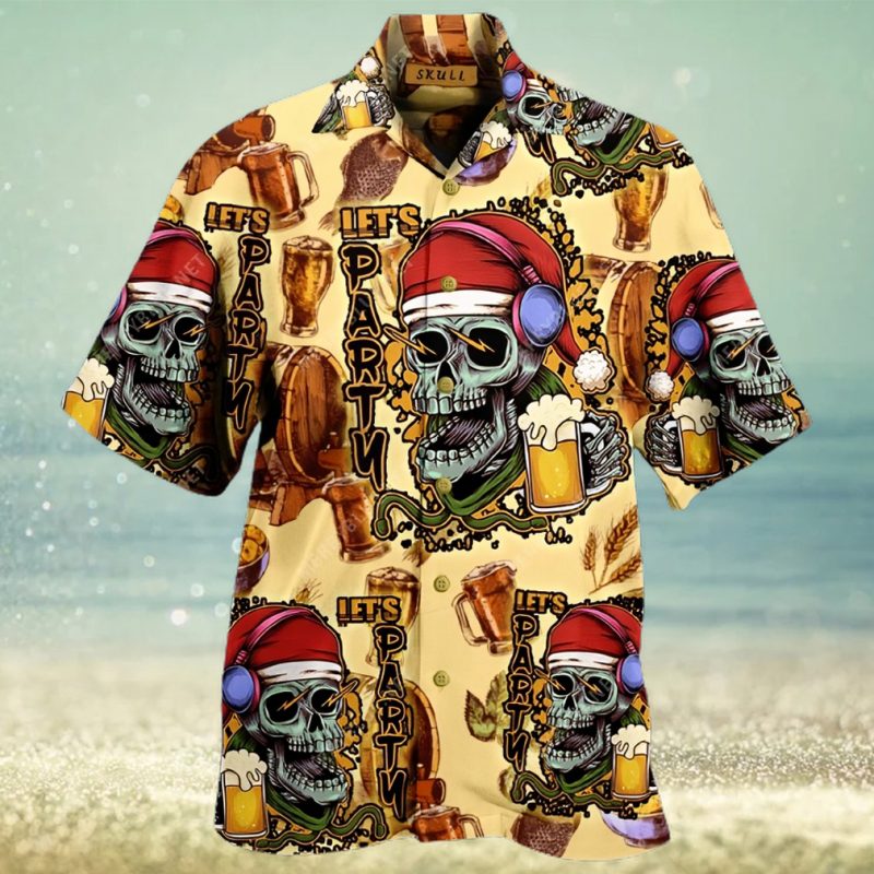 Lets Party Skull Aloha Hawaiian Shirt Colorful Short Sleeve Summer Beach Casual Shirt