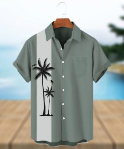 Men s Beach Coconut Tree Print Vintage Bowling Style Hawaiian Shirt