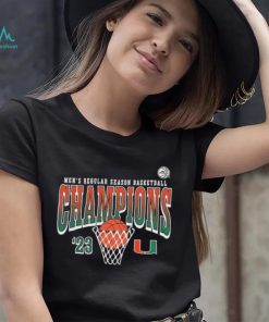 Miami hurricanes women’s black 2023 acc men’s basketball regular season champions shirt