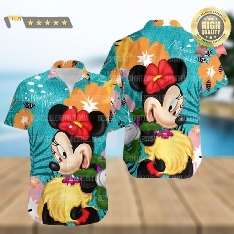 Minnie Mouse Green Orange Red Yellow Pattern Disney Hawaiian Shirt