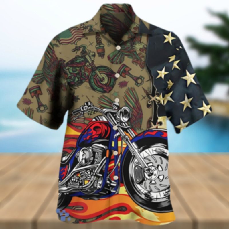 Motorcycle US Flag Hawaiian Shirt