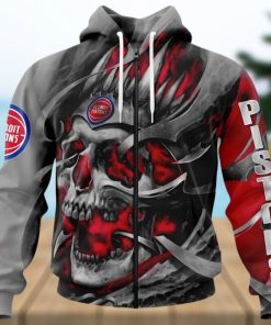 NBA Detroit Pistons Custom Name Number Skull Zip Up Hoodie