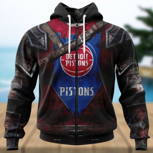 NBA Detroit Pistons Custom Name Number Warrior Zip Up Hoodie