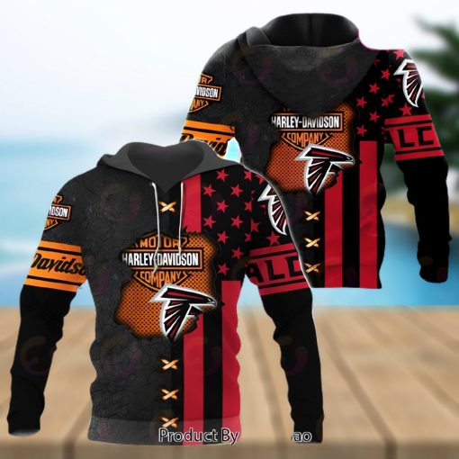 NFL Atlanta Falcons Specialized Design With Flag Mix Harley Davidson 3D Hoodie