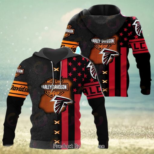 NFL Atlanta Falcons Specialized Design With Flag Mix Harley Davidson 3D Hoodie