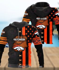 NFL Denver Broncos Specialized Design With Flag Mix Harley Davidson 3D Hoodie