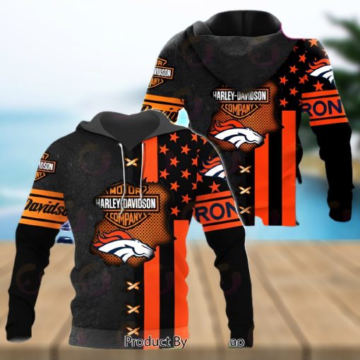 NFL Denver Broncos Specialized Design With Flag Mix Harley Davidson 3D Hoodie