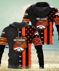 NFL Denver Broncos Specialized Design With Flag Mix Harley Davidson 3D  Hoodie - Limotees