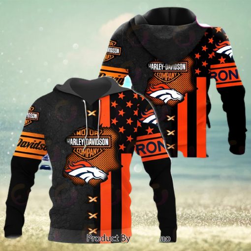 NFL Denver Broncos Specialized Design With Flag Mix Harley Davidson 3D Hoodie