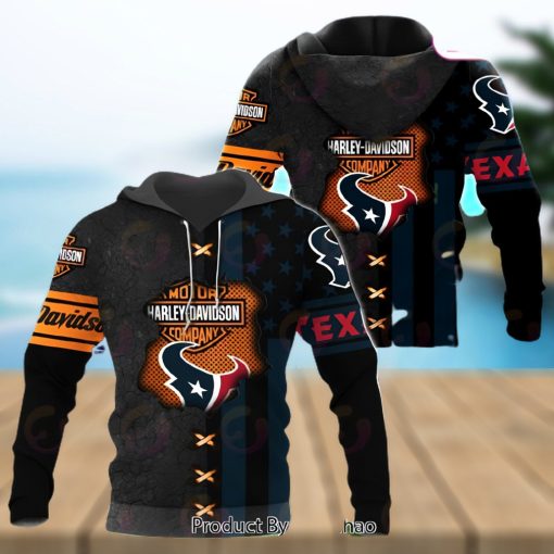NFL Houston Texans Specialized Design With Flag Mix Harley Davidson 3D Hoodie
