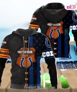 NFL Indianapolis Colts Specialized Design With Flag Mix Harley Davidson 3D Hoodie