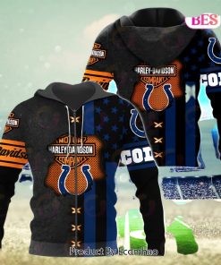 NFL Indianapolis Colts Specialized Design With Flag Mix Harley Davidson 3D Hoodie