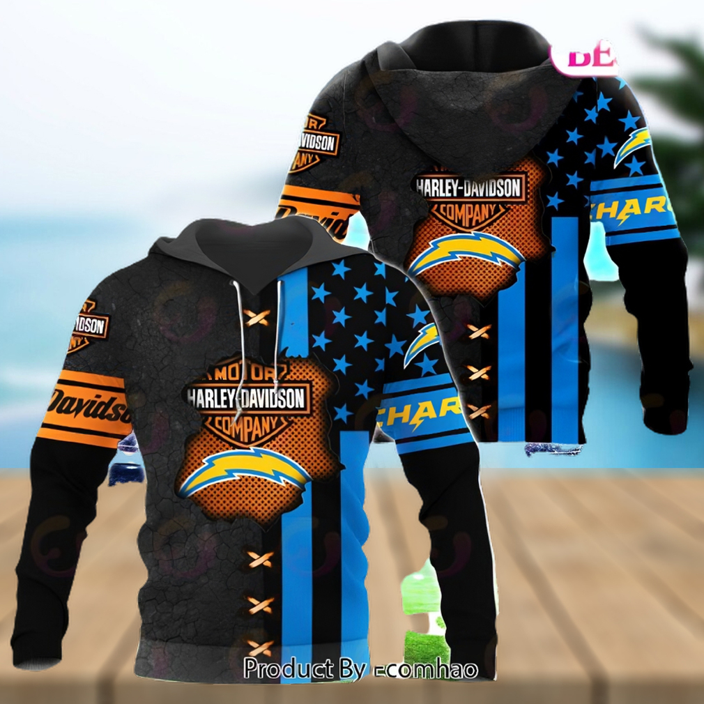 NFL Los Angeles Chargers Specialized Design With Flag Mix Harley Davidson 3D Hoodie