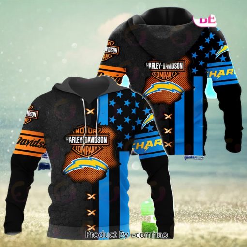 NFL Los Angeles Chargers Specialized Design With Flag Mix Harley Davidson 3D Hoodie