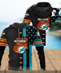 NFL Miami Dolphins Specialized Design With Flag Mix Harley Davidson 3D Hoodie
