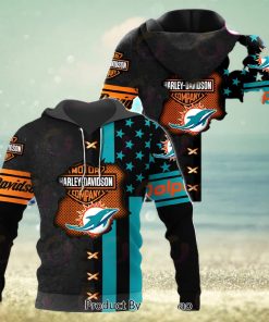 NFL Miami Dolphins Specialized Design With Flag Mix Harley Davidson 3D Hoodie