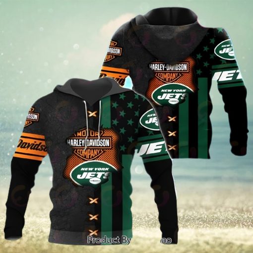NFL New York Jets Specialized Design With Flag Mix Harley Davidson 3D Hoodie