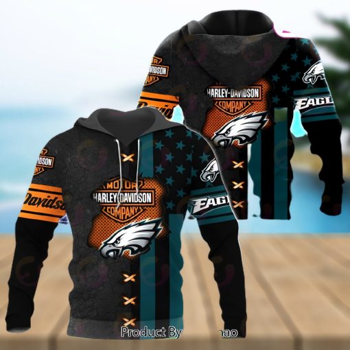NFL Philadelphia Eagles Specialized Design With Flag Mix Harley Davidson 3D Hoodie