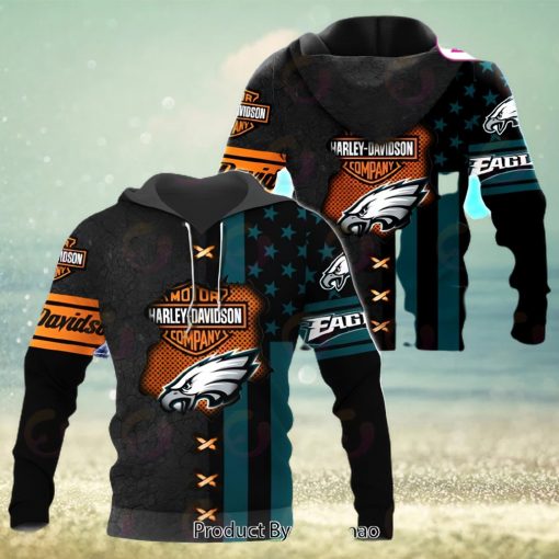 NFL Philadelphia Eagles Specialized Design With Flag Mix Harley Davidson 3D Hoodie