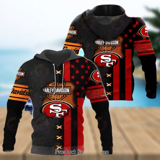 NFL San Francisco 49ers Specialized Design With Flag Mix Harley Davidson 3D Hoodie