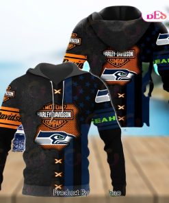 NFL Seattle seahawks Specialized Design With Flag Mix Harley Davidson 3D Hoodie